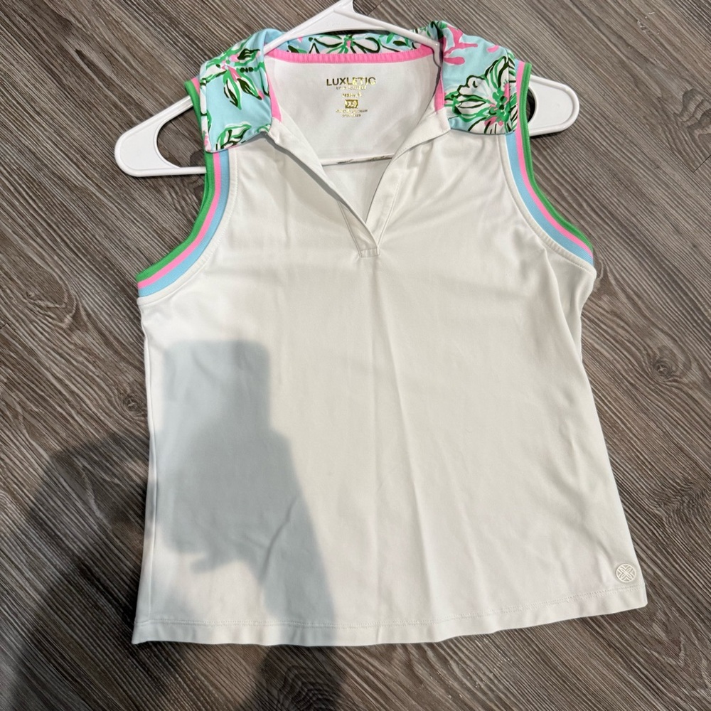 Lilly Pulitzer Luxletic Sleeveless Polo Top White XS Performance